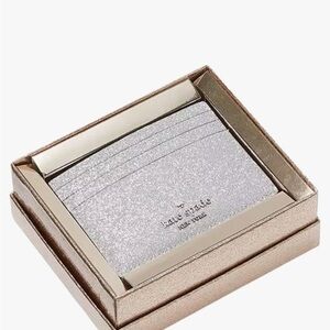 Kate Spade Silver Glitter Slim Card Holder Lunar Light NWT